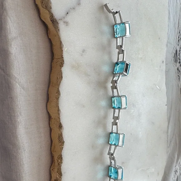 Elegant One-of-A-Kind Silver and Aqua Blue Crystal Bracelet - Picture 6 of 8